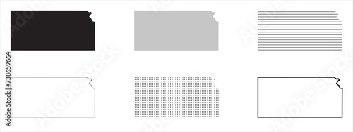 Kansas State Map Black. Kansas map silhouette isolated on transparent background. Vector Illustration. Variants.