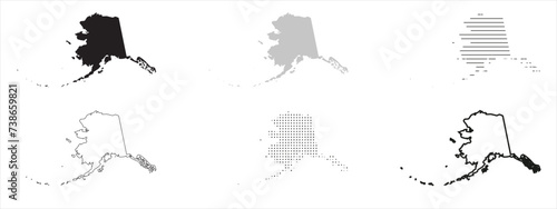 Alaska State Map Black. Alaska map silhouette isolated on transparent background. Vector Illustration. Variants.