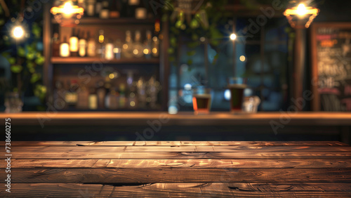 A Quiet Corner: Empty Table with a Night Pub in the Background, for product display © 대연 김