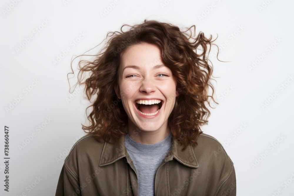 Portrait of a happy young woman laughing and looking at camera. Portrait of a happy young woman laughing and looking at camera.