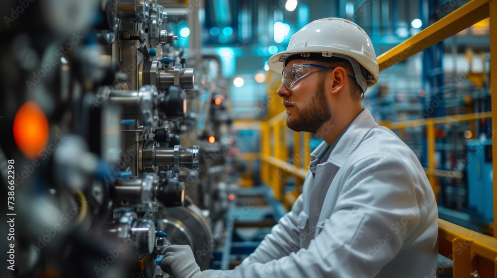 Industrial Engineer in Action at Automated Production Line Industrial Engineer in Action at Automated Production Line