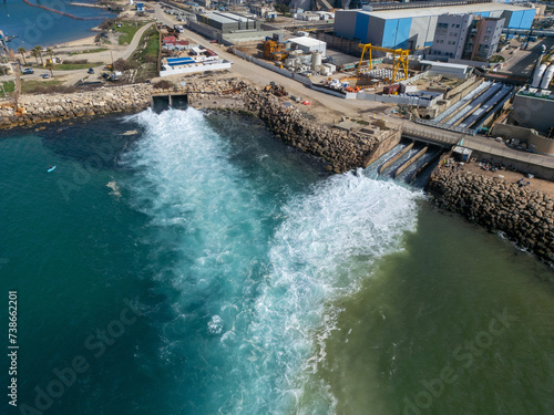 Top view The largest water desalination facility in the world, Hadera Israel