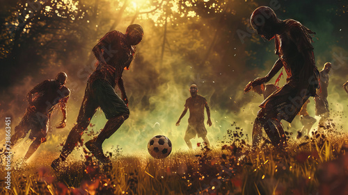 Zombie Soccer Match: Zombies playing a friendly game of soccer, with a twist on the rules and a lot of stumbling around photo