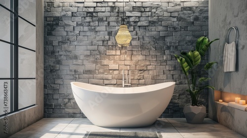 Elegant Minimalist Bathroom with Stone Accent Wall AI Generated.