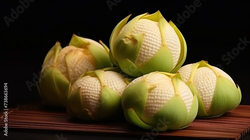 Lotus seeds in a wooden bowl UHD WALLPAPER