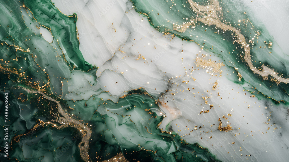 Obraz premium Emerald Elegance: High-Resolution Image of Green Marble with Gold Glitter Veins