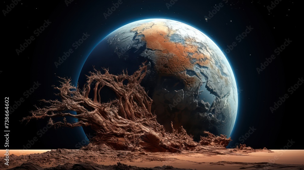 Obraz premium Lush and dry planet with tree UHD WALLPAPER