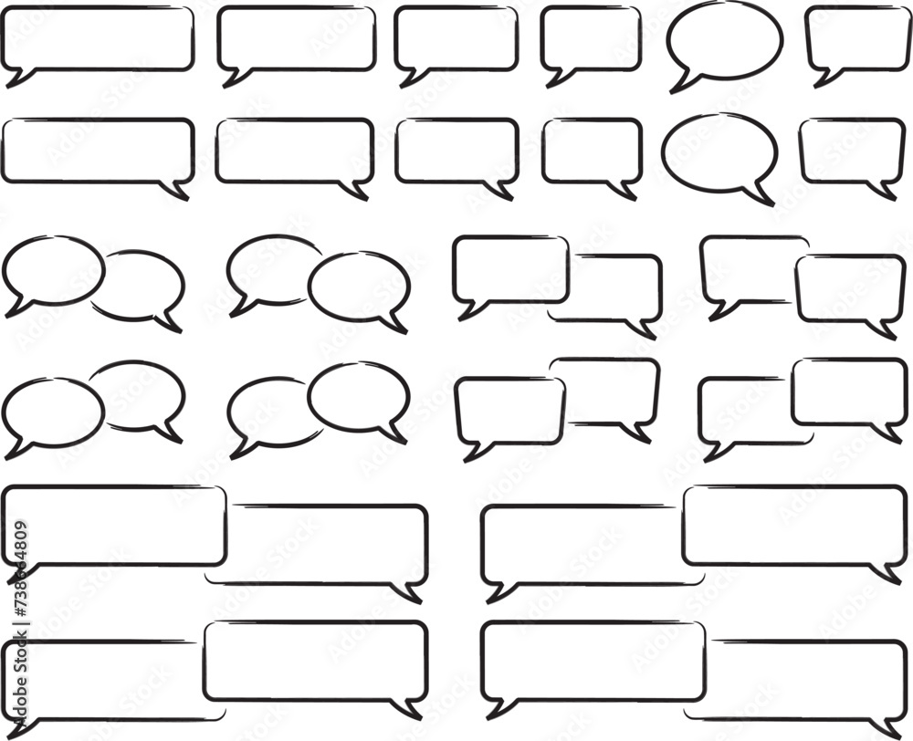 BULLES DE DIALOGUES - BULLES DE CONVERSATIONS - BULLES DE DISCUSSIONS - 2 - FEUTRE PINCEAU - ILLUSTRATIONS VECTORIELLES - FOND TRANSPARENT