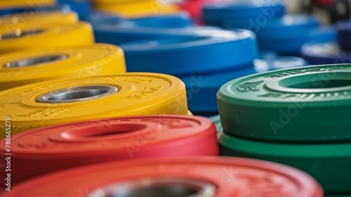 a stack of colored weight plates 