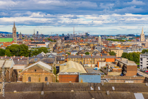 Canvas Print Dublin Skyline,  Aerial view of a city on a cloudy day, Ireland