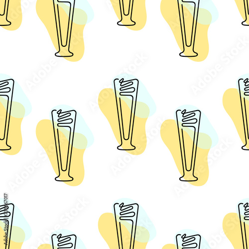 Beer in pilsner glass vector seamless pattern. Line art upon abstract shapes.