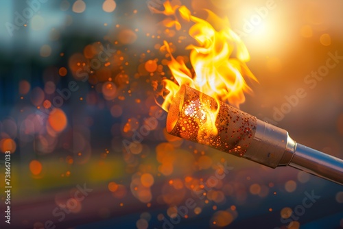 A hand holding a fire stick with flames 