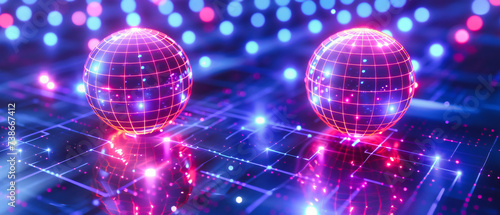 Retro Disco Night: Vibrant Nightclub Scene with Shiny Disco Ball, Purple and Blue Lights Reflecting Party Atmosphere