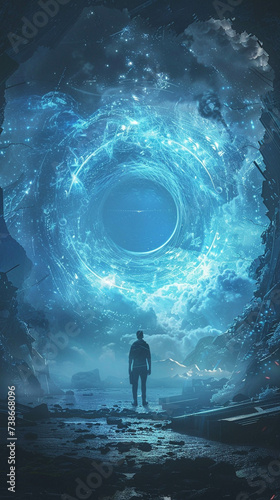 Interdimensional journey depicted in a sci fi portal scene with dynamic lighting highlighting transdimensional travel photo