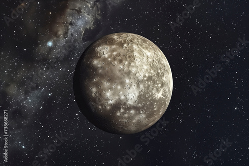 Planet Mercury in the starry sky of solar system in space