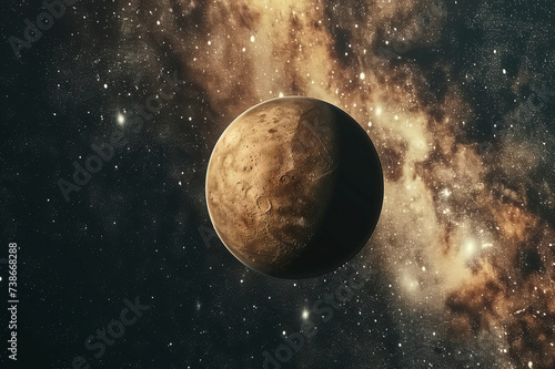 Planet Mercury in the starry sky of solar system in space
