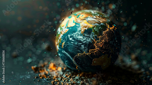 Artistic globe design featuring a shatter effect symbolizing the dynamic and ever changing nature of world geography and international relations photo
