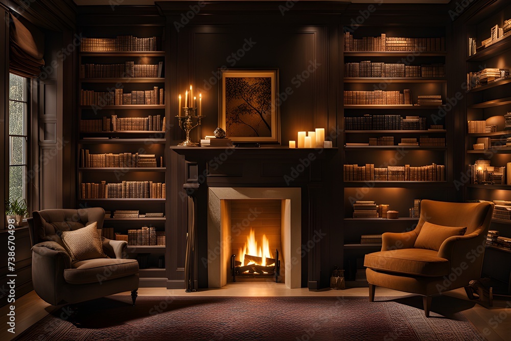 Bookshelf, fireplace Bookshelf, fireplace