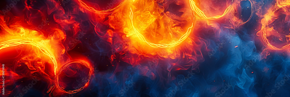 Fototapeta premium Fiery Solar Explosion: Intense, Glowing Energy with Red and Orange Flames for Cosmic or Fantasy Concepts