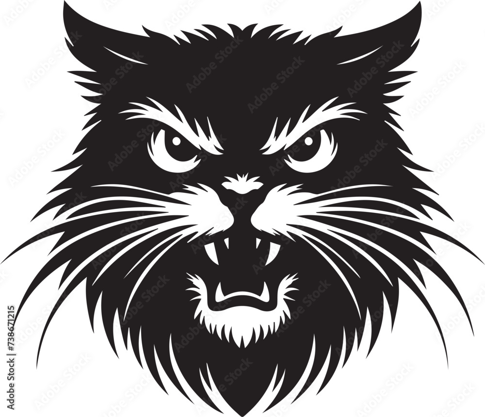 Angry cat silhouette, Graphic portrait of a angry cat, cat silhouette for Halloween Angry cat silhouette, Graphic portrait of a angry cat, cat silhouette for Halloween