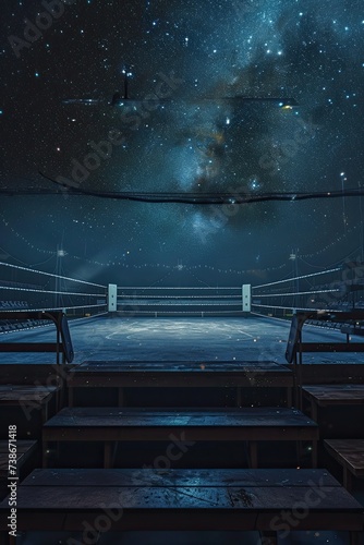 Night View of Boxing Ring With Starry Sky. Generative AI.