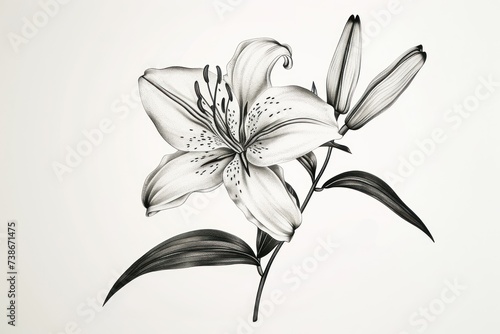 Detailed sketch of a blooming lily flower and bud