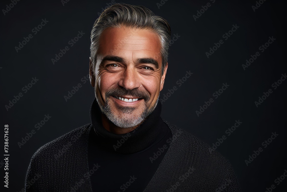 Portrait of a handsome middle aged man in a black sweater.