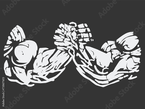 Sketch Strong Arm Wrestling Fighting Doodle Hand Drawing Illustration