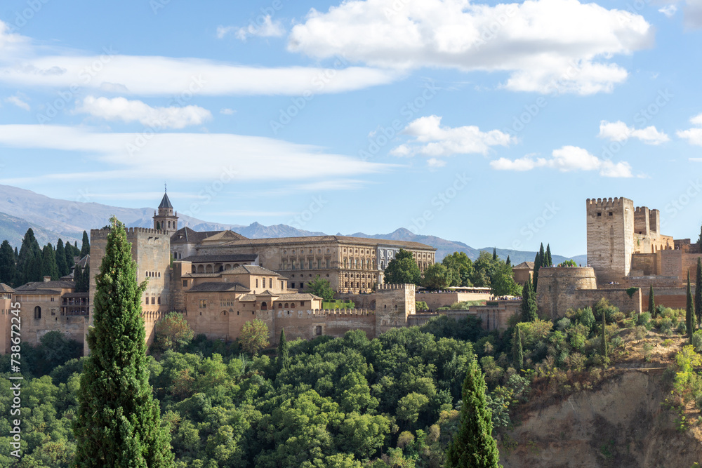 Alhambra Complex as Seen From Albaicin (Albayzin) Quarter of Granada, Andalusia, Spain.