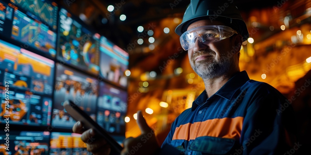 Industrial Engineer with Tablet Approving Workflow Industrial Engineer with Tablet Approving Workflow