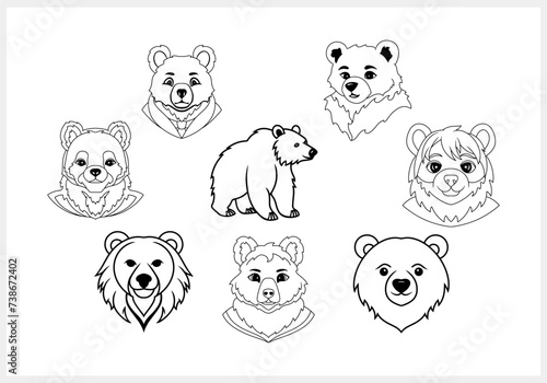 Cartoon bear clipart isolated Animal logo Coloring page book Vector stock illustration. EPS 10