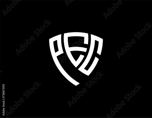 PEC creative letter shield logo design vector icon illustration