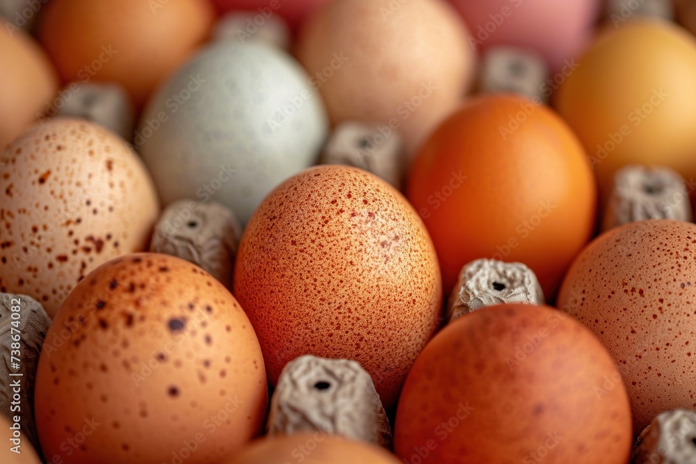 Assorted Brown and Speckled Eggs Neatly Arranged in a Carton Assorted Brown and Speckled Eggs Neatly Arranged in a Carton