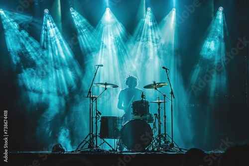 Drummer in Silhouette Under Stage Lights at a Live Concert © photolas