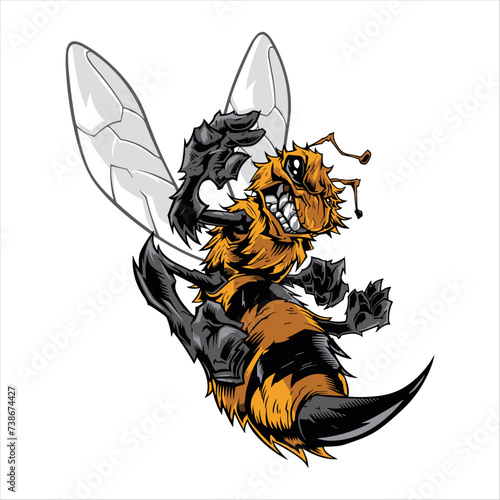 a stunning bee is flying, isolated on a transparent background, macro, incredible pollinator, vector illustration.