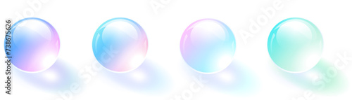 Glass sphere with iridescent colors, 3D illuminated collection of glass balls.