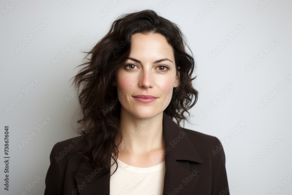 Portrait of a beautiful businesswoman with long curly hair looking at camera Portrait of a beautiful businesswoman with long curly hair looking at camera