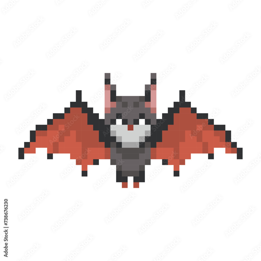 8 bit Pixel of bat.Halloween Pixel. Pixel animals for game assets in vector illustration.