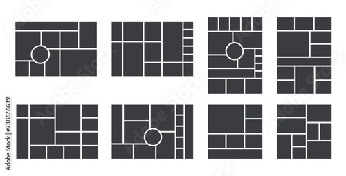 Moodboard template. Collage grids. Mood board background. Photomontage pictures layout. Set of mosaic frames. Album scrapbook design. Collection mockups in different formats. Vector illustration