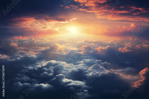 beautiful dark sunset sky with cumulus clouds aerial view for abstract background © soleg