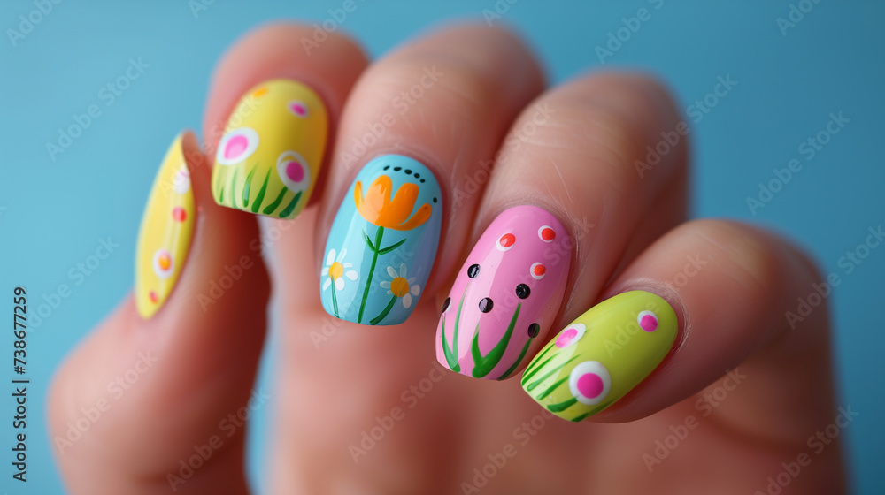 Easter theme nail art design. Easter Holiday and manicure concept. Easter theme nail art design. Easter Holiday and manicure concept.