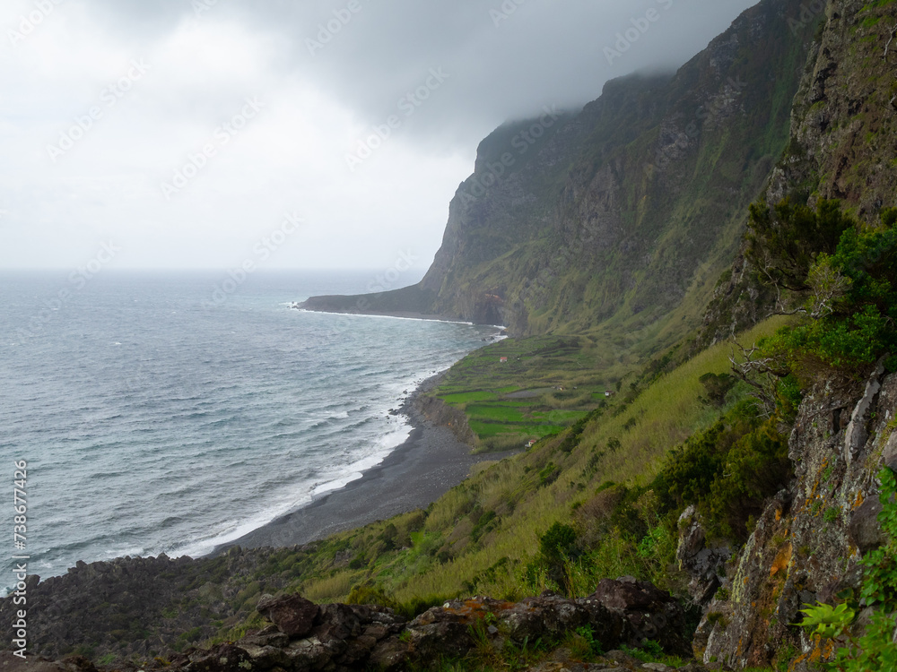 Trekking path to Fajã de Lopo Vaz in Flores Island, Azores