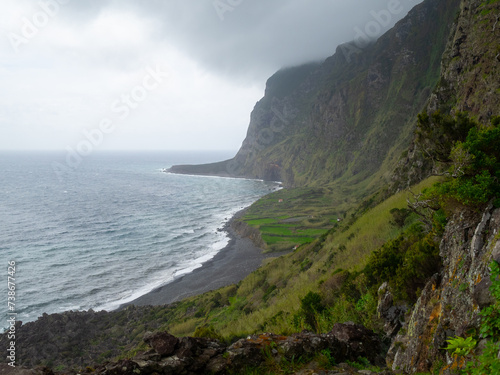 Trekking path to Fajã de Lopo Vaz in Flores Island, Azores