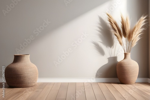 empty room interior wall mockup with wood floor