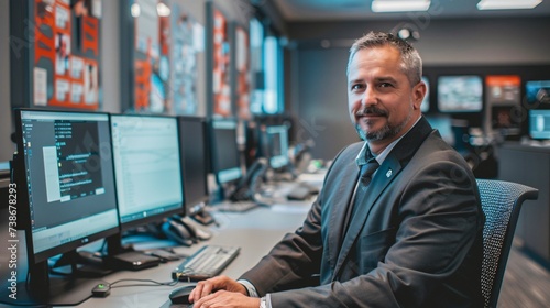 A businessman at the forefront of cybersecurity mentoring the next generation of protectors in a state of the art facility