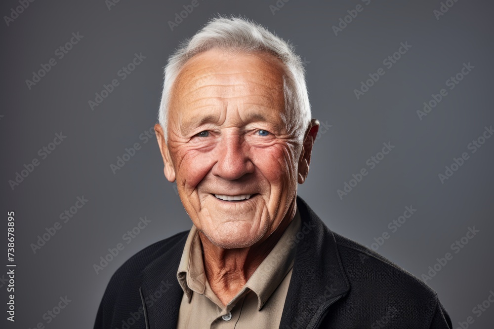 Portrait of a smiling senior man. Isolated on grey background. Portrait of a smiling senior man. Isolated on grey background.