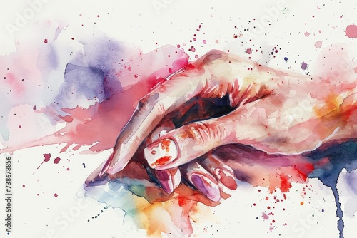hand with manicure watercolor illustration. beauty nails salon poster or social media and website banner. Flyer template. 