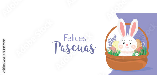 felices pascuas en español. Tarjeta con conejo de pascua y espacio en blanco para texto
