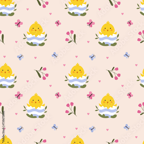 Happy Easter seamless pattern with chicks