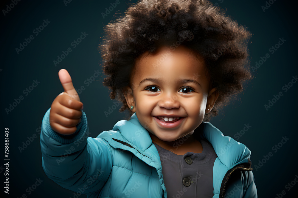 Baby with Afro Haircut Pointing with Forefingers. Baby with Afro Haircut Pointing with Forefingers.